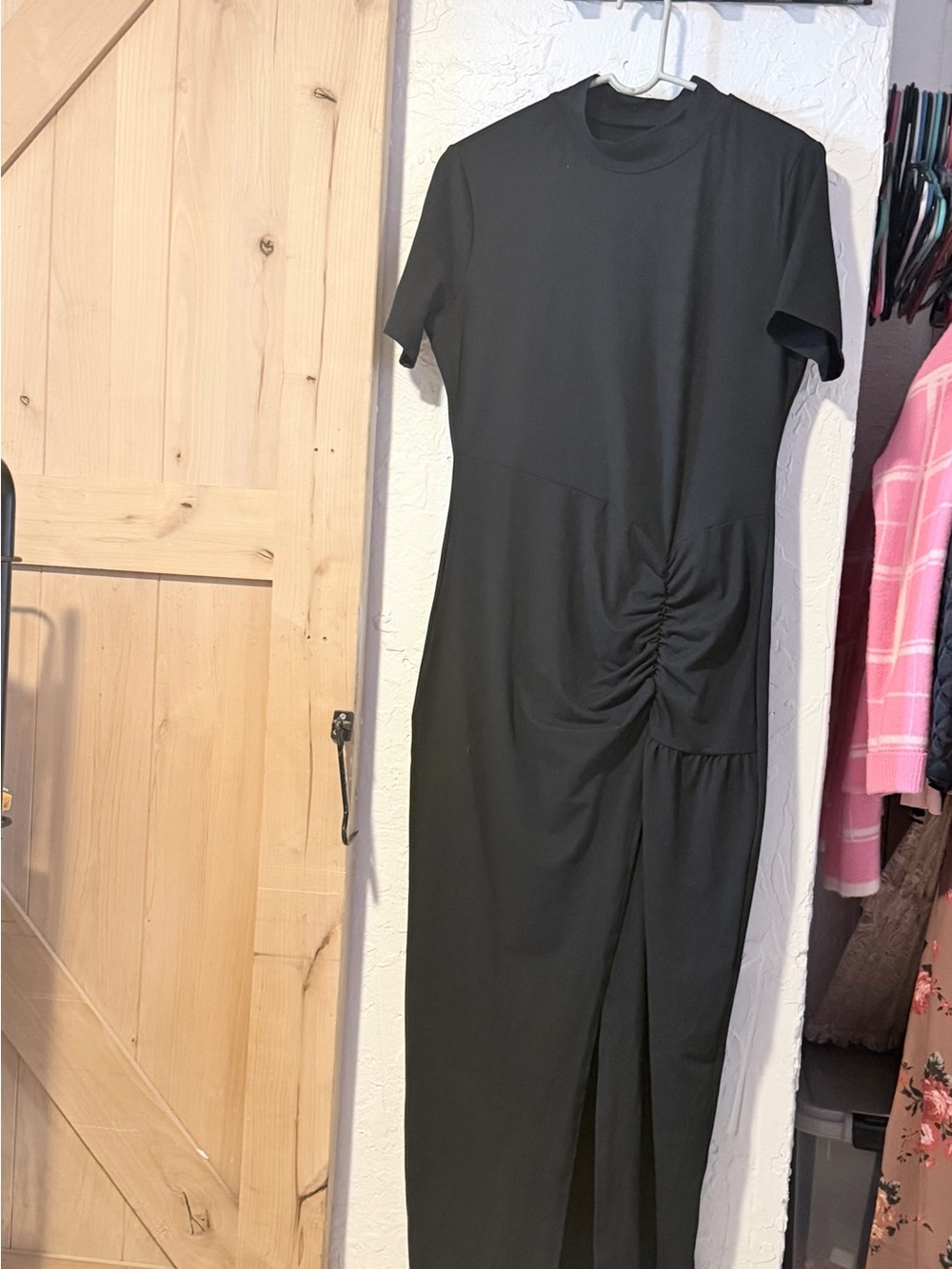 Black Ruched Maxi Dress with Side Twist